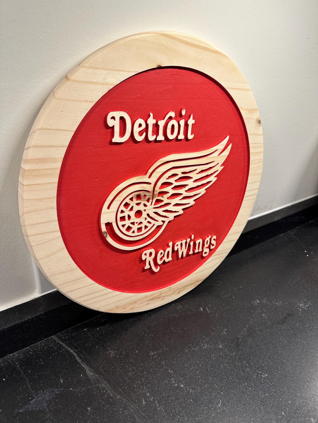 Handmade Detroit Red Wings Wood Carved Sign