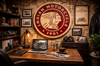 Indiana Motorcycle Wood Sign – Hand Carved Garage Wall Art