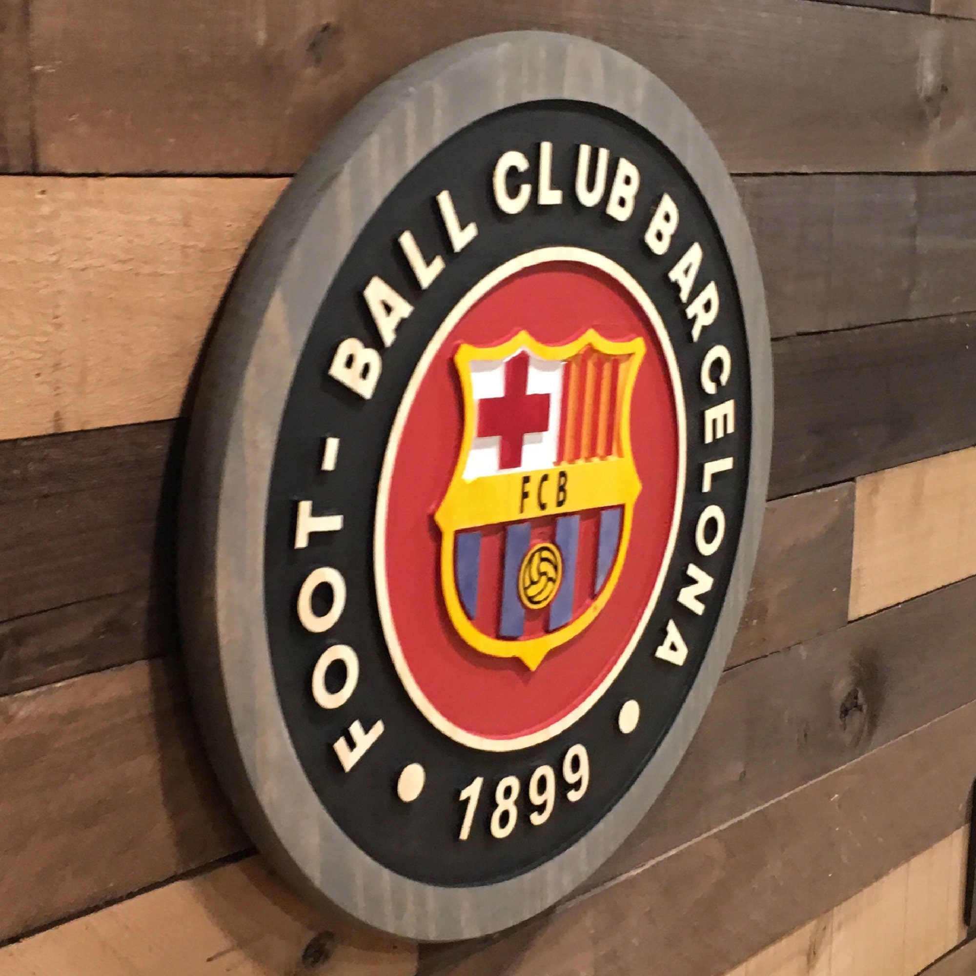 Handmade Barcelona Football Club Wood Sign: Deep Carved, Personalized