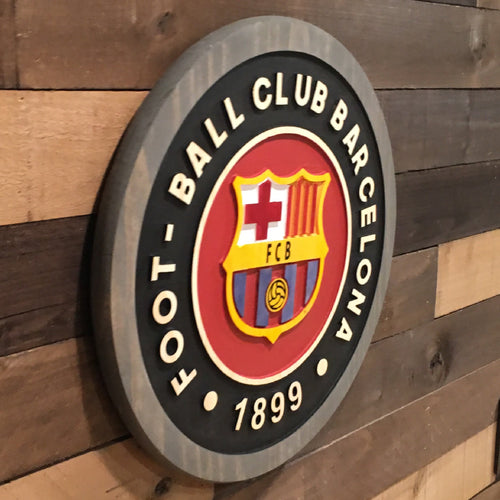 Barcelona FC Personalized Wood Sign – Hand-Carved Football Wall Decor