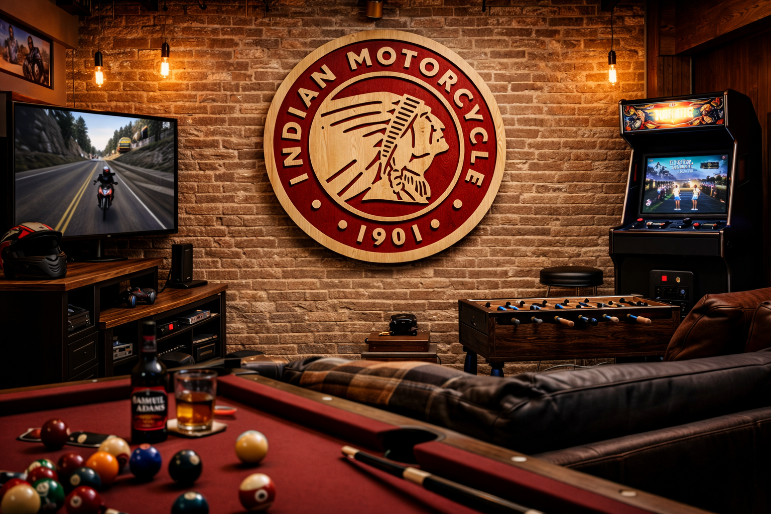 Indiana Motorcycle Wood Sign – Hand Carved Garage Wall Art