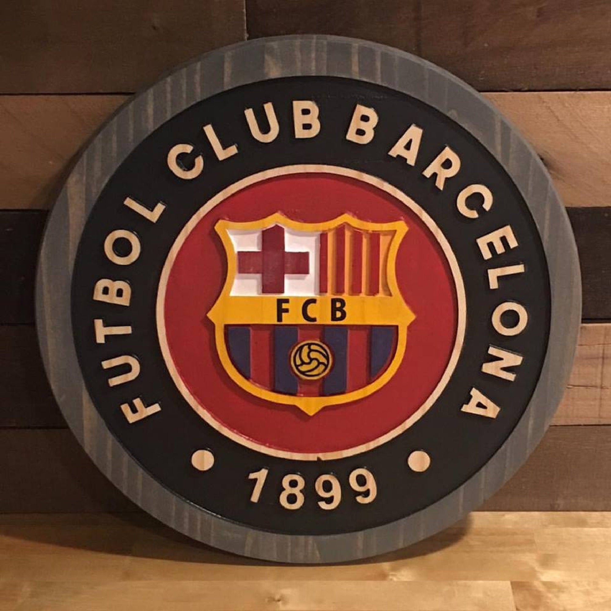 Handmade Barcelona Football Club Wood Sign: Deep Carved, Personalized