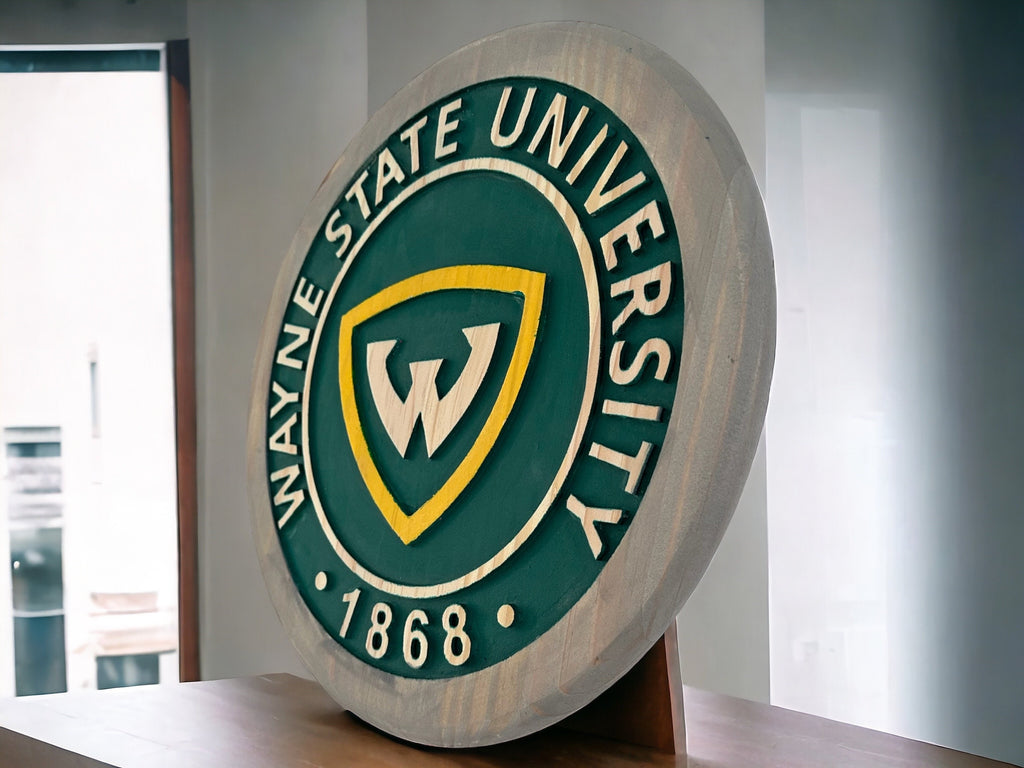 Wayne State University Wooden Sign – Hand-Carved College Wall Art