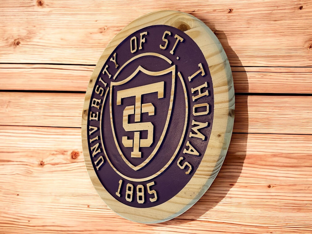 University of St. Thomas Wooden Shield Sign: Hand-Painted College Decor