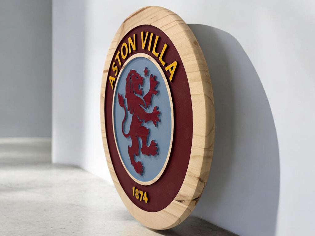 Handmade Aston Villa FC Wood Sign: Carved Football Club Decor