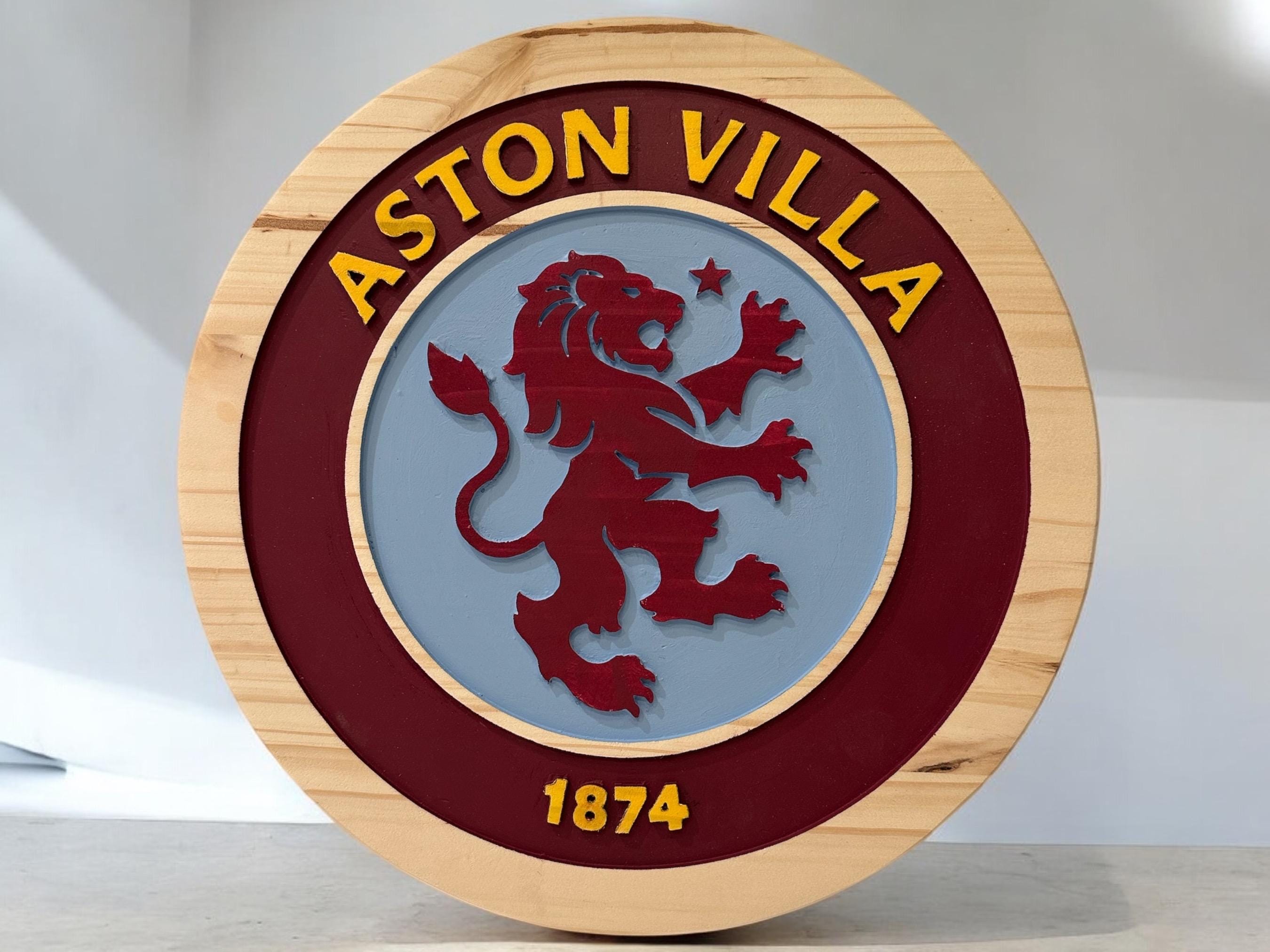 Handmade Aston Villa FC Wood Sign: Carved Football Club Decor