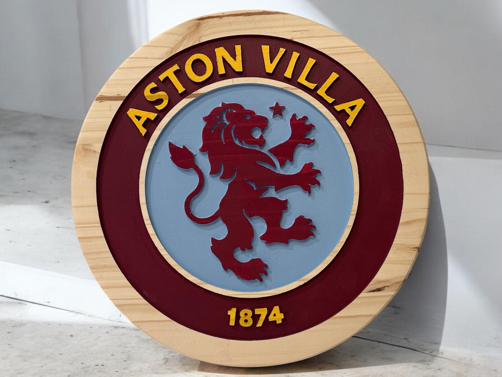 Handmade Aston Villa FC Wood Sign: Carved Football Club Decor