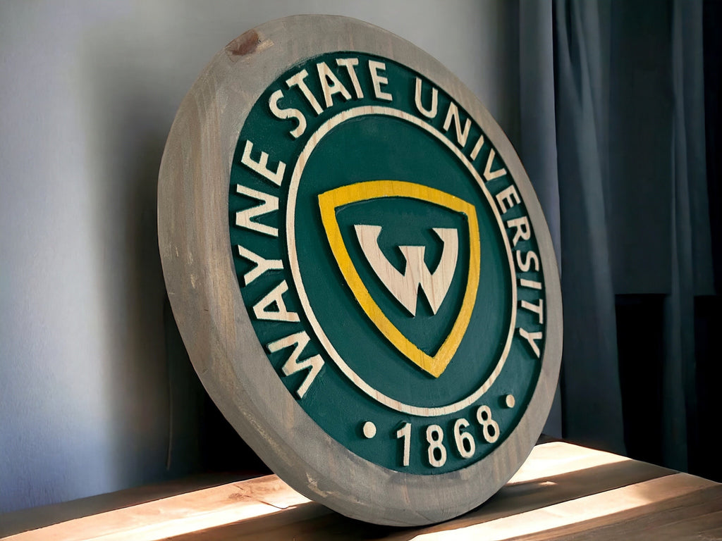 Wayne State University Wooden Sign – Hand-Carved College Wall Art