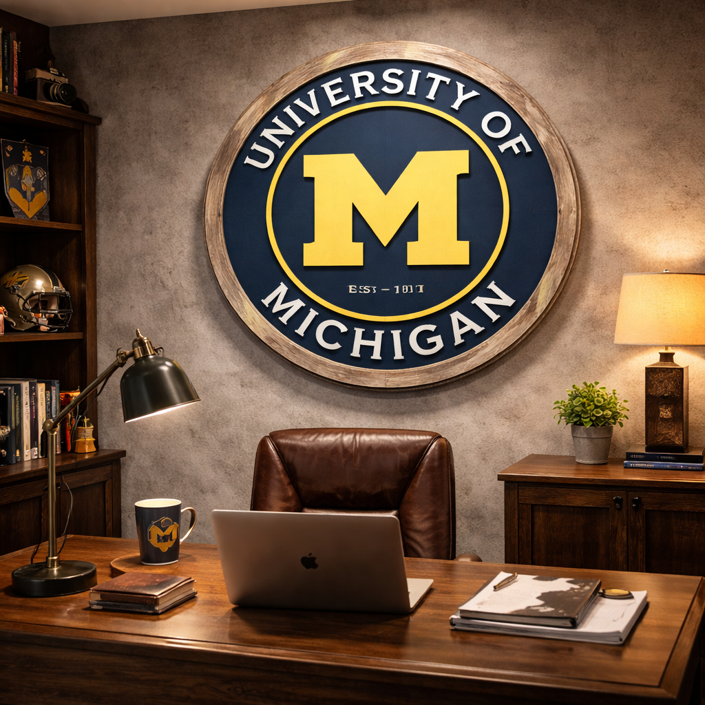 University of Michigan Wooden Wall Sign | Michigan Wolverines Decor | Handcrafted College Football Wall Art | Man Cave &amp; Fan Gift