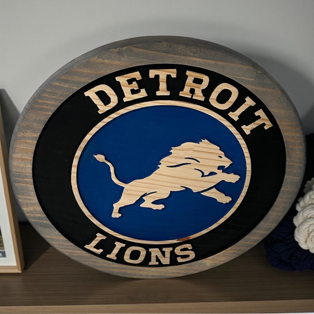 Detroit Lions Carved Wooden Sign – Handcrafted NFL Fan Wall Art