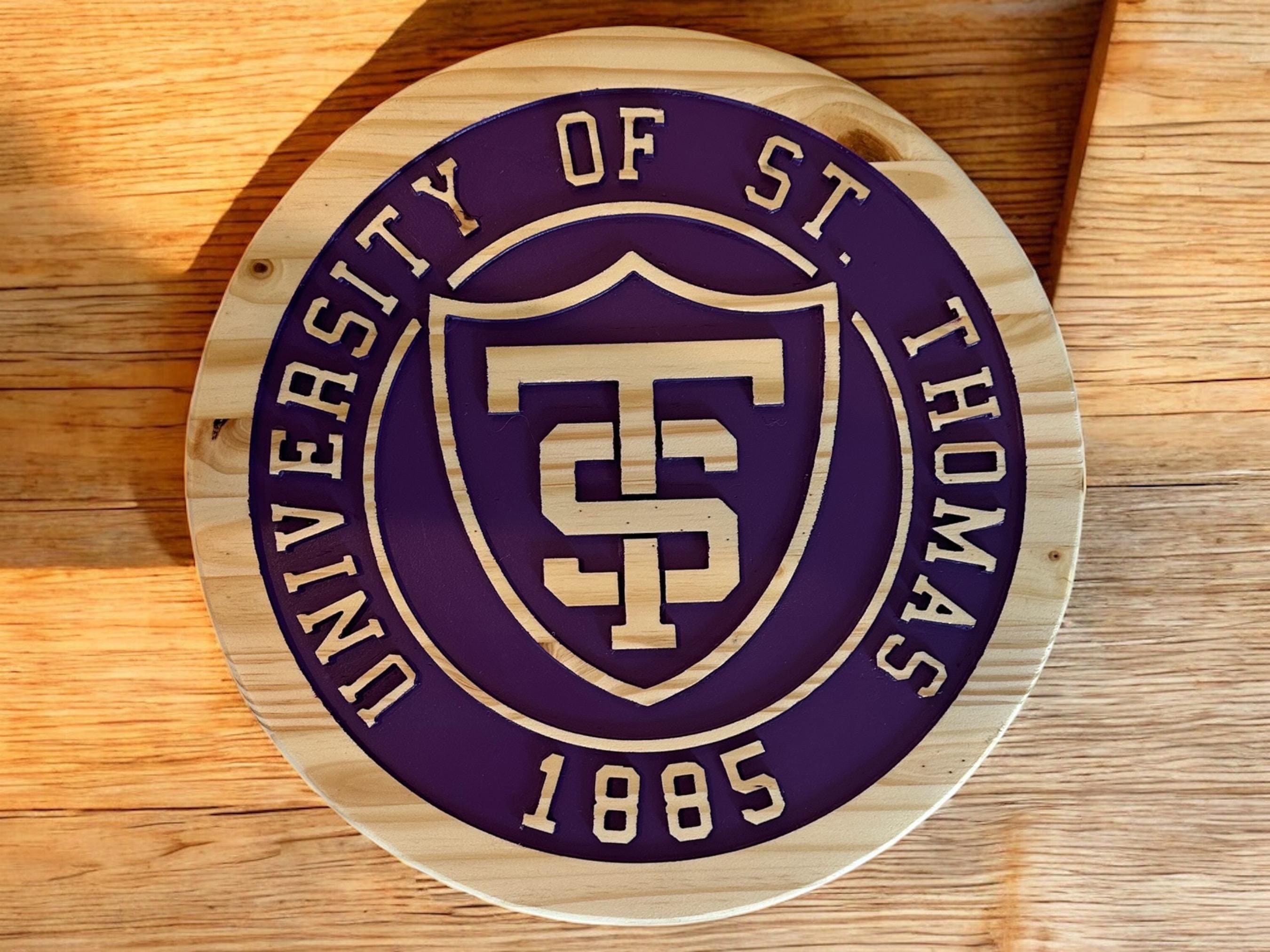 University of St. Thomas Wooden Shield Sign: Hand-Painted College Decor