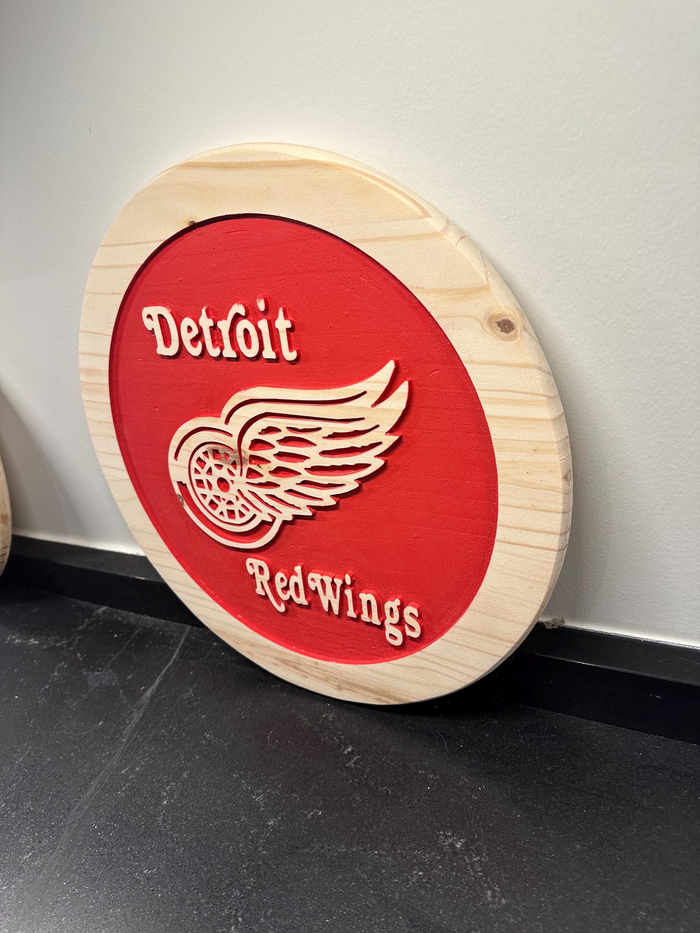 Handmade Detroit Red Wings Wood Carved Sign