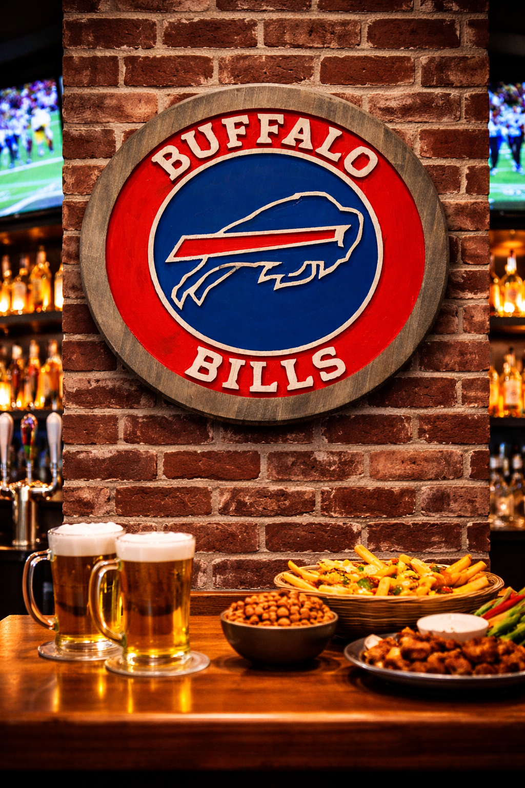 Buffalo Bills Wood Sign – Hand-Carved Solid Wood Wall Art