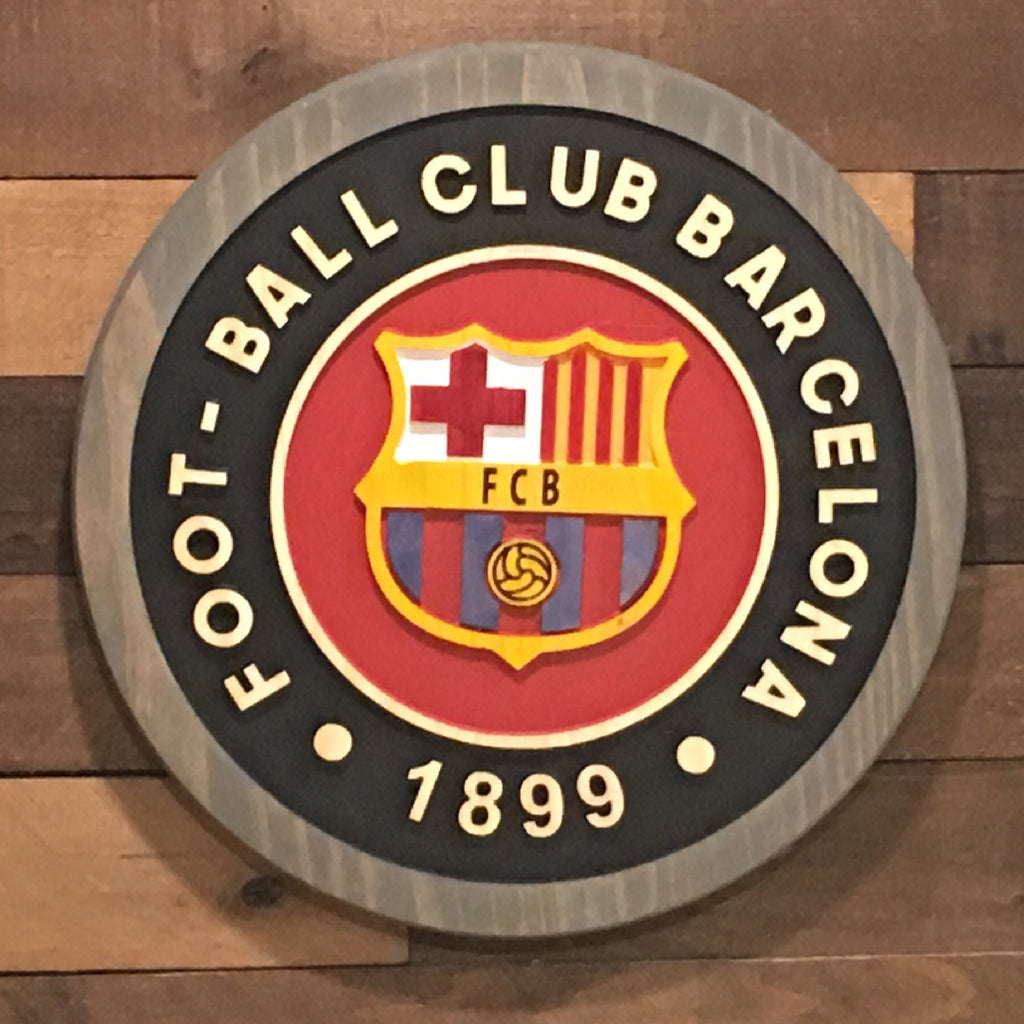 Handmade Barcelona Football Club Wood Sign: Deep Carved, Personalized