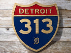 Detroit 313 Handcrafted Wooden Shield Sign – City Wall Decor