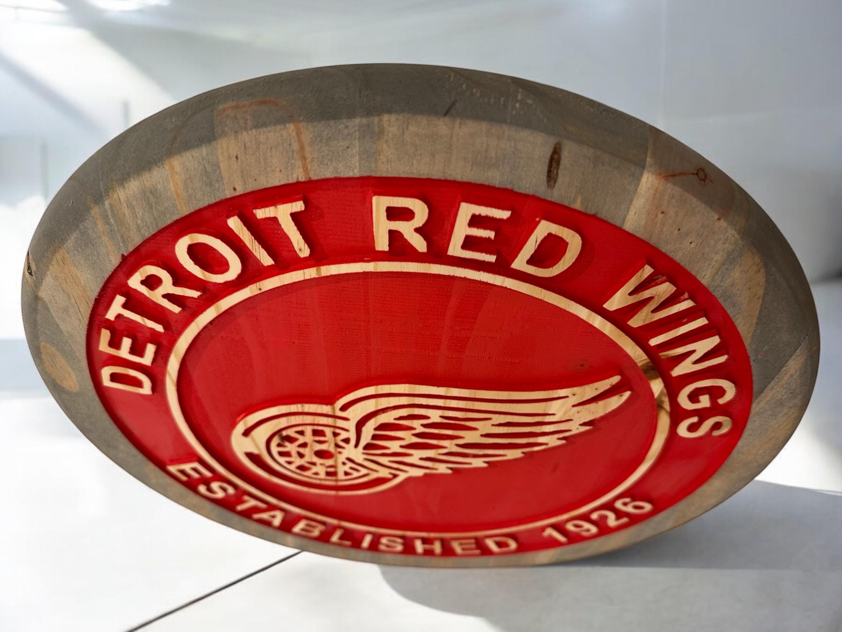 Detroit Red Wings Wood Carved Sign: Handmade Hockey Decor