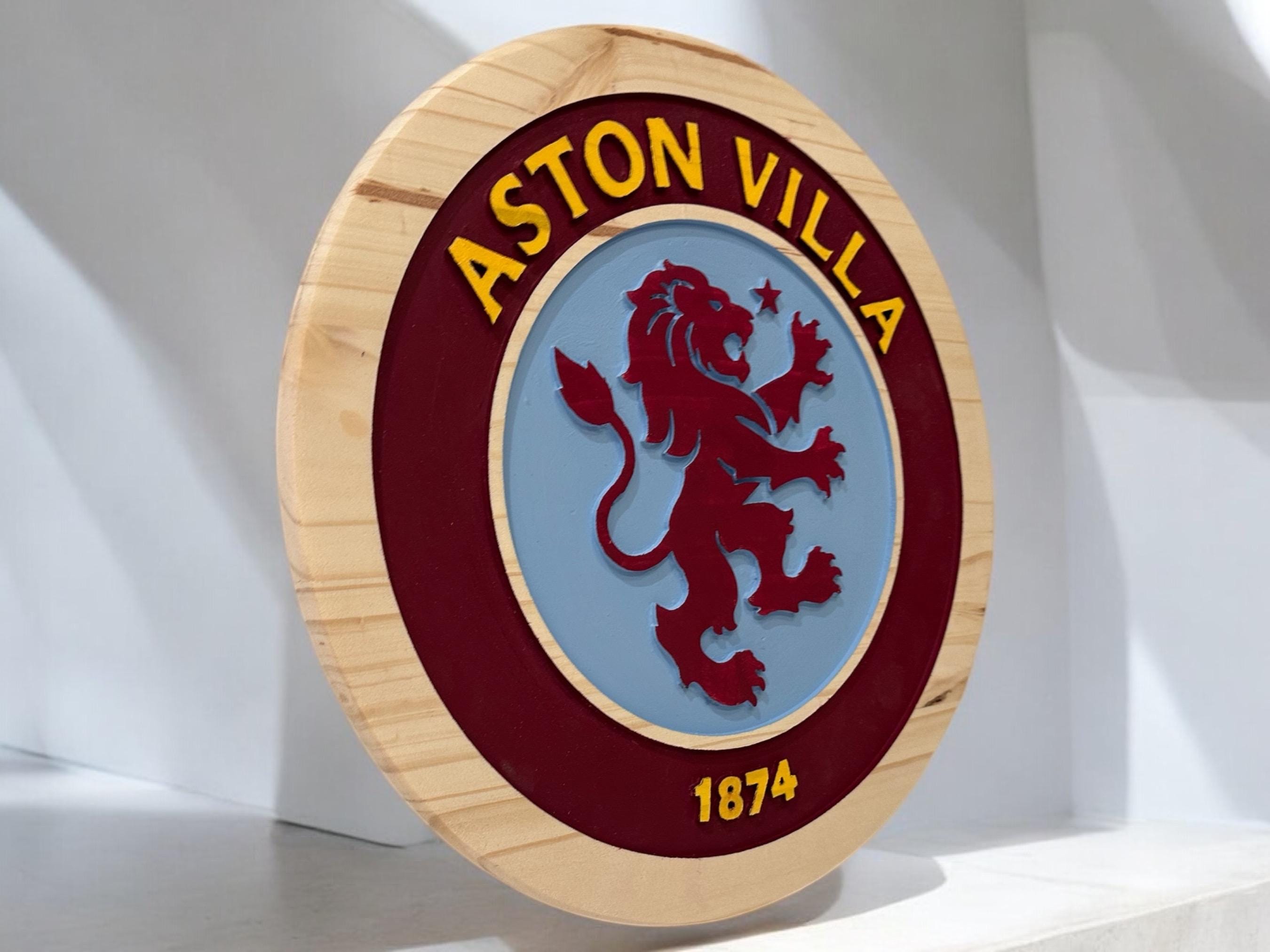 Handmade Aston Villa FC Wood Sign: Carved Football Club Decor