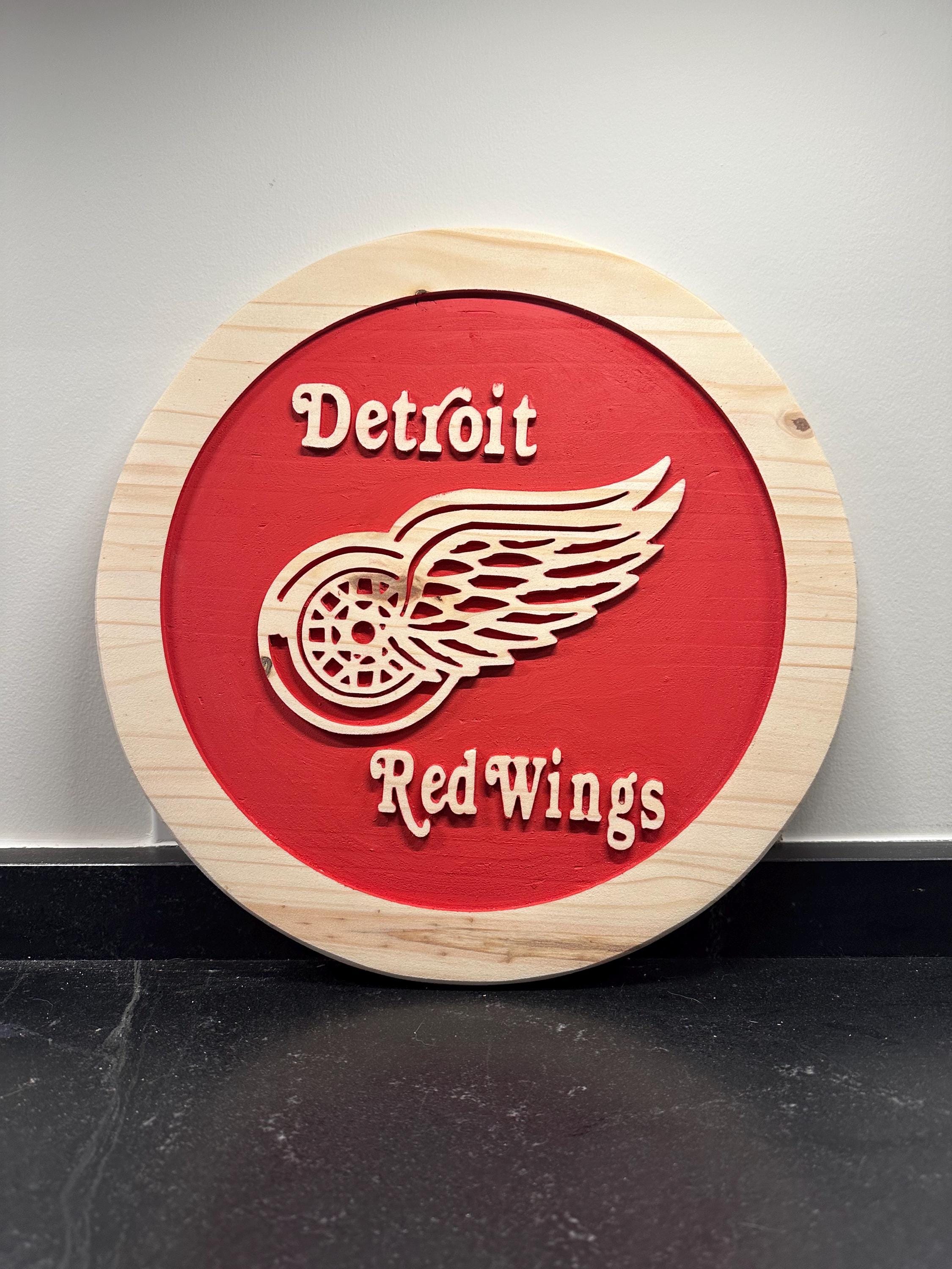 Handmade Detroit Red Wings Wood Carved Sign