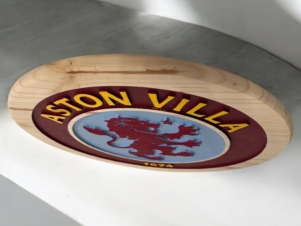 Handmade Aston Villa FC Wood Sign: Carved Football Club Decor