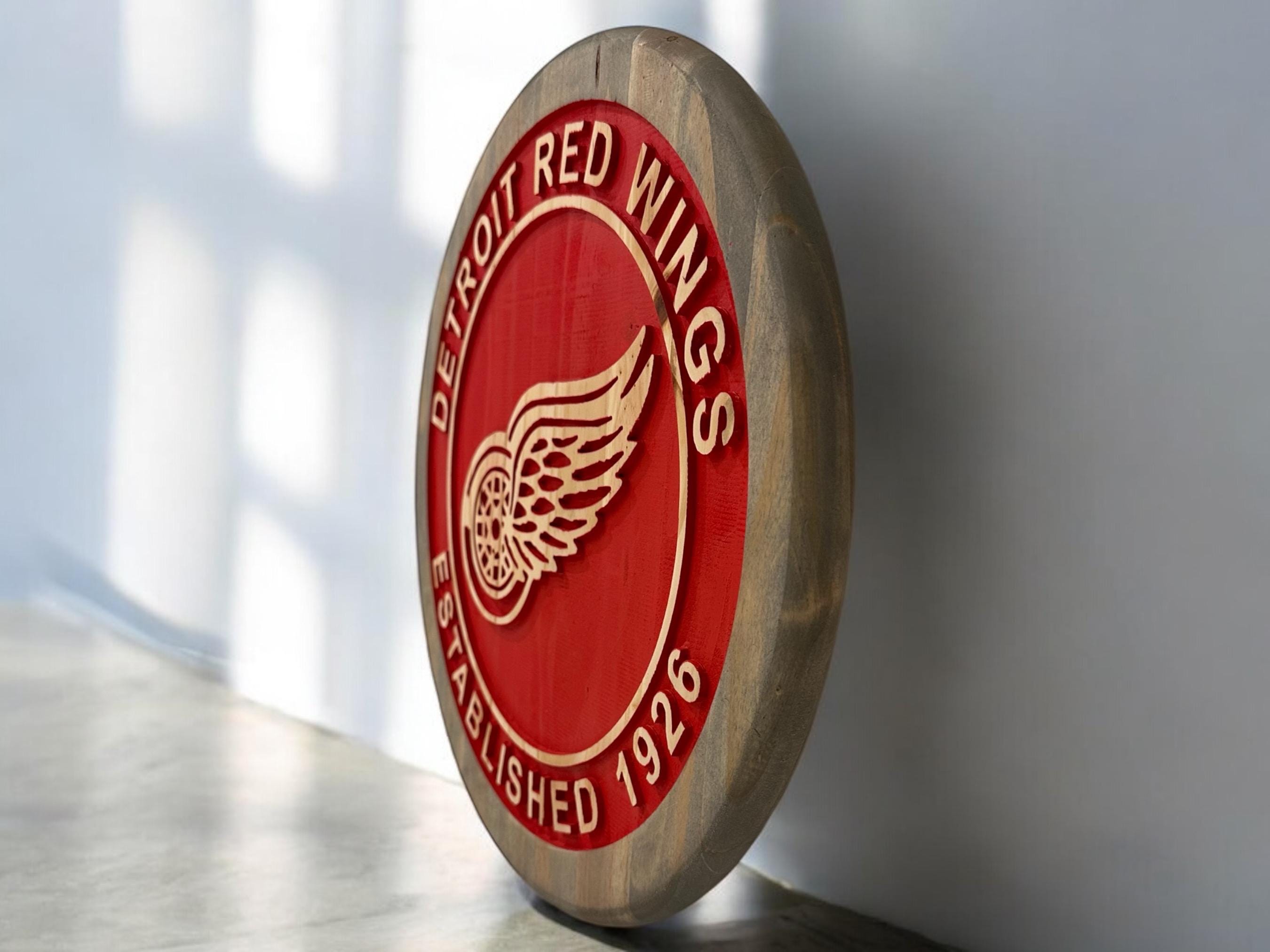 Detroit Red Wings Wood Carved Sign: Handmade Hockey Decor