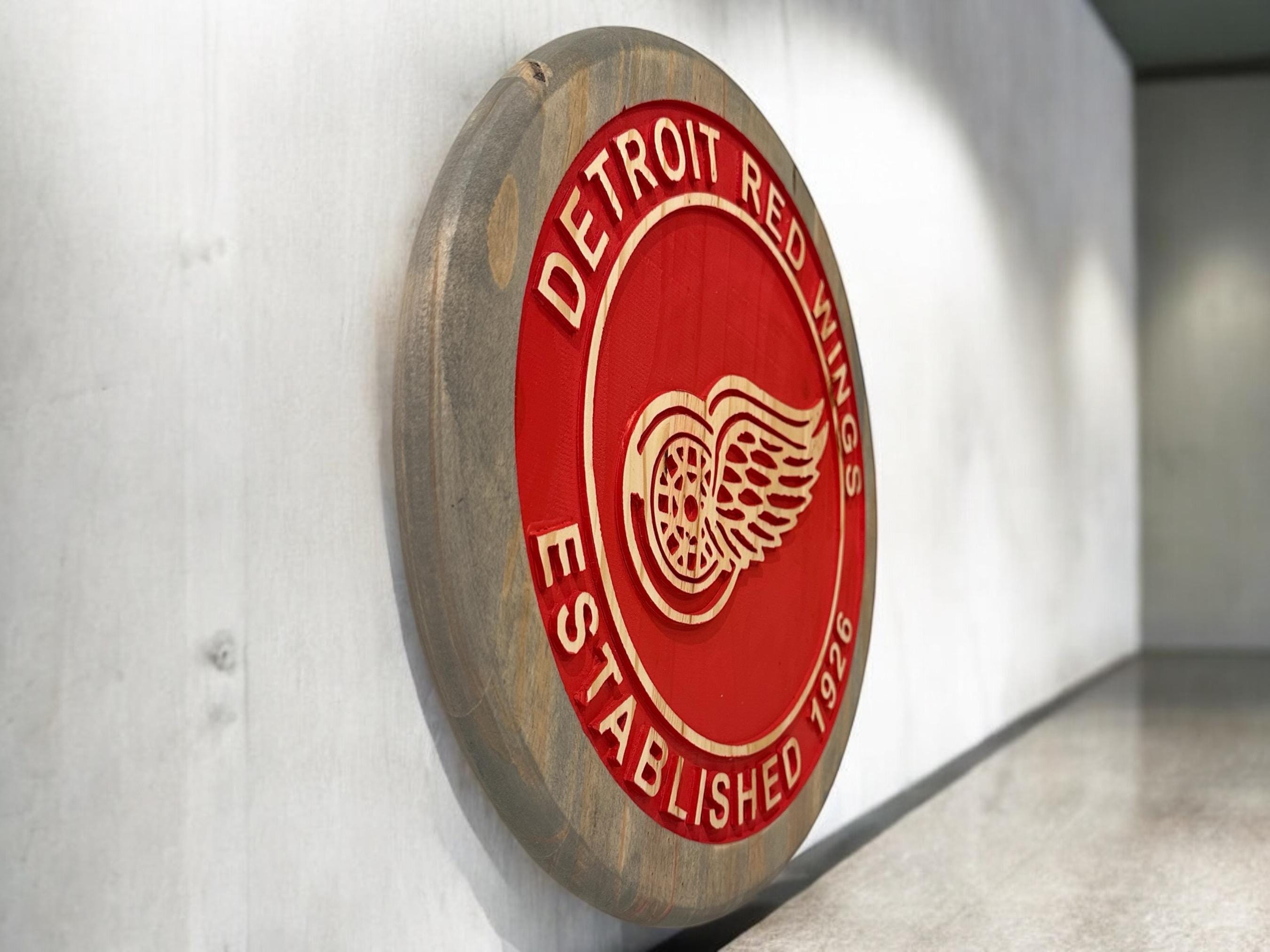 Detroit Red Wings Wood Carved Sign: Handmade Hockey Decor