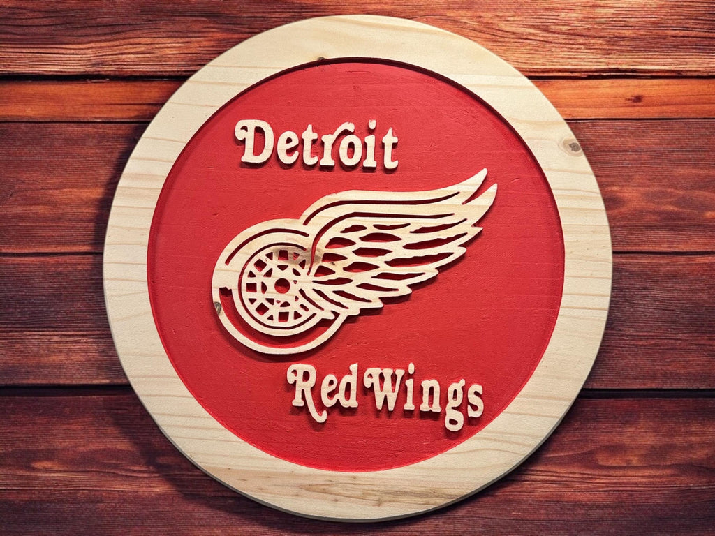 Handmade Detroit Red Wings Wood Carved Sign