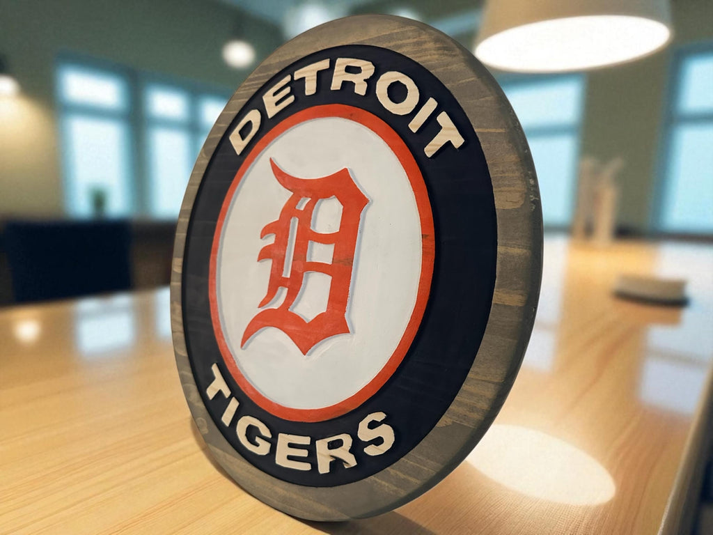 Handmade Detroit Tigers Wood Sign: Deep Carved Baseball Decor