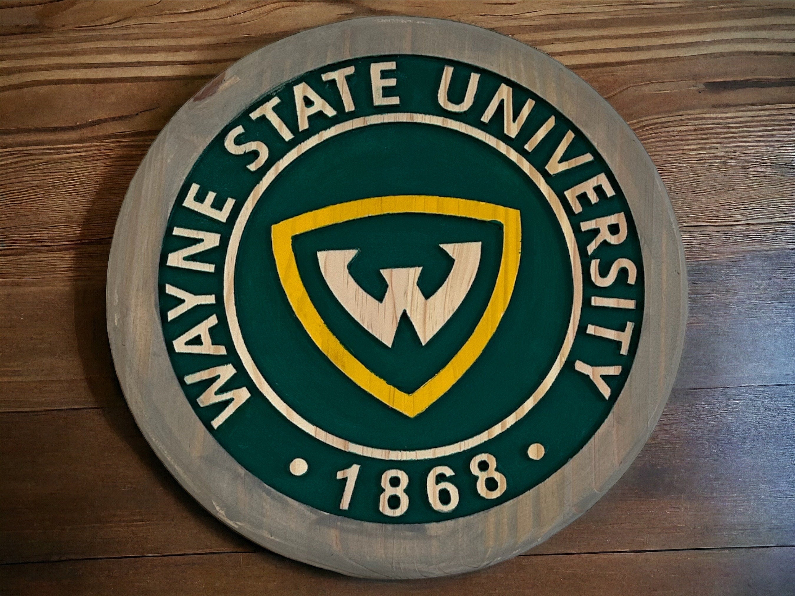Wayne State University Wooden Sign – Hand-Carved College Wall Art