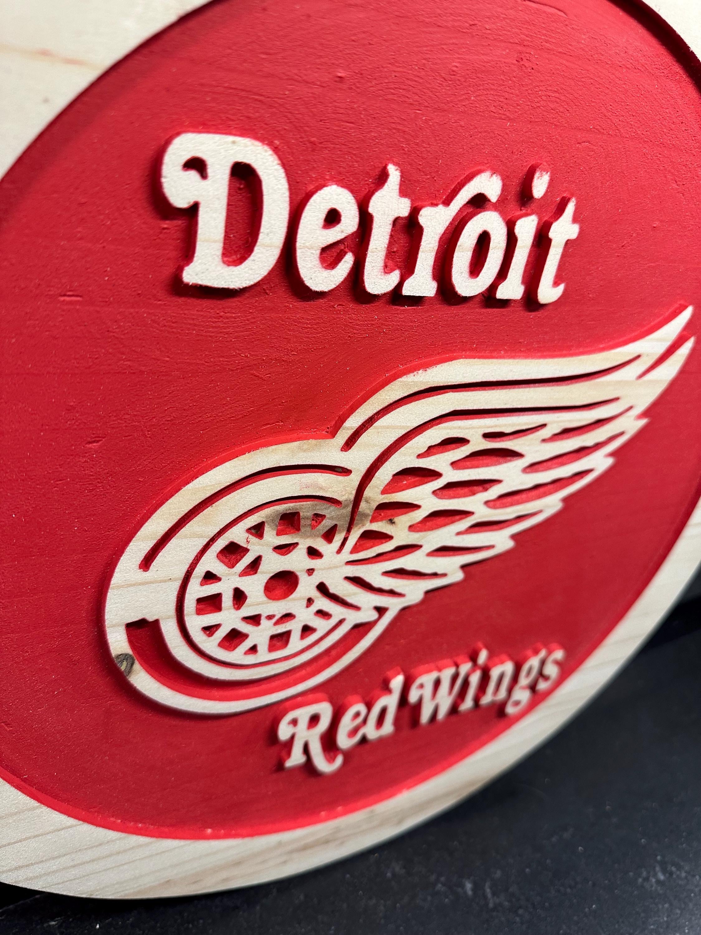 Handmade Detroit Red Wings Wood Carved Sign