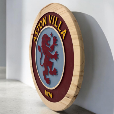 Aston Villa FC Handcrafted Wood Sign – Carved Football Wall Decor