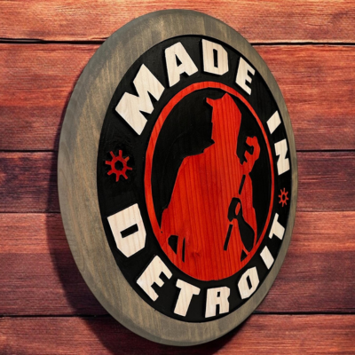 Made In Detroit Wood Sign – Hand-Carved Solid Wood Wall Art