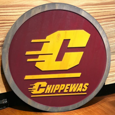 CMU Chippewas Handcrafted Wood Sign – College Wall Art