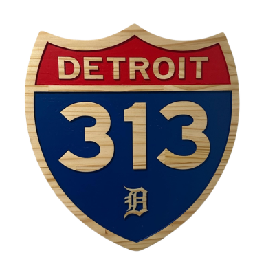 Detroit 313 Handcrafted Wooden Shield Sign – City Wall Decor