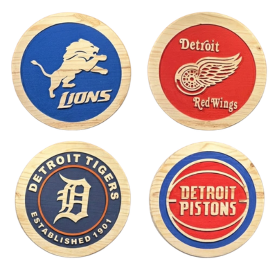 Detroit Sports Team Wooden Wall Art Set for Man Cave or Game Room