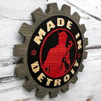 Made in Detroit Wooden Gear Sign – Handcrafted by Motorcity Design