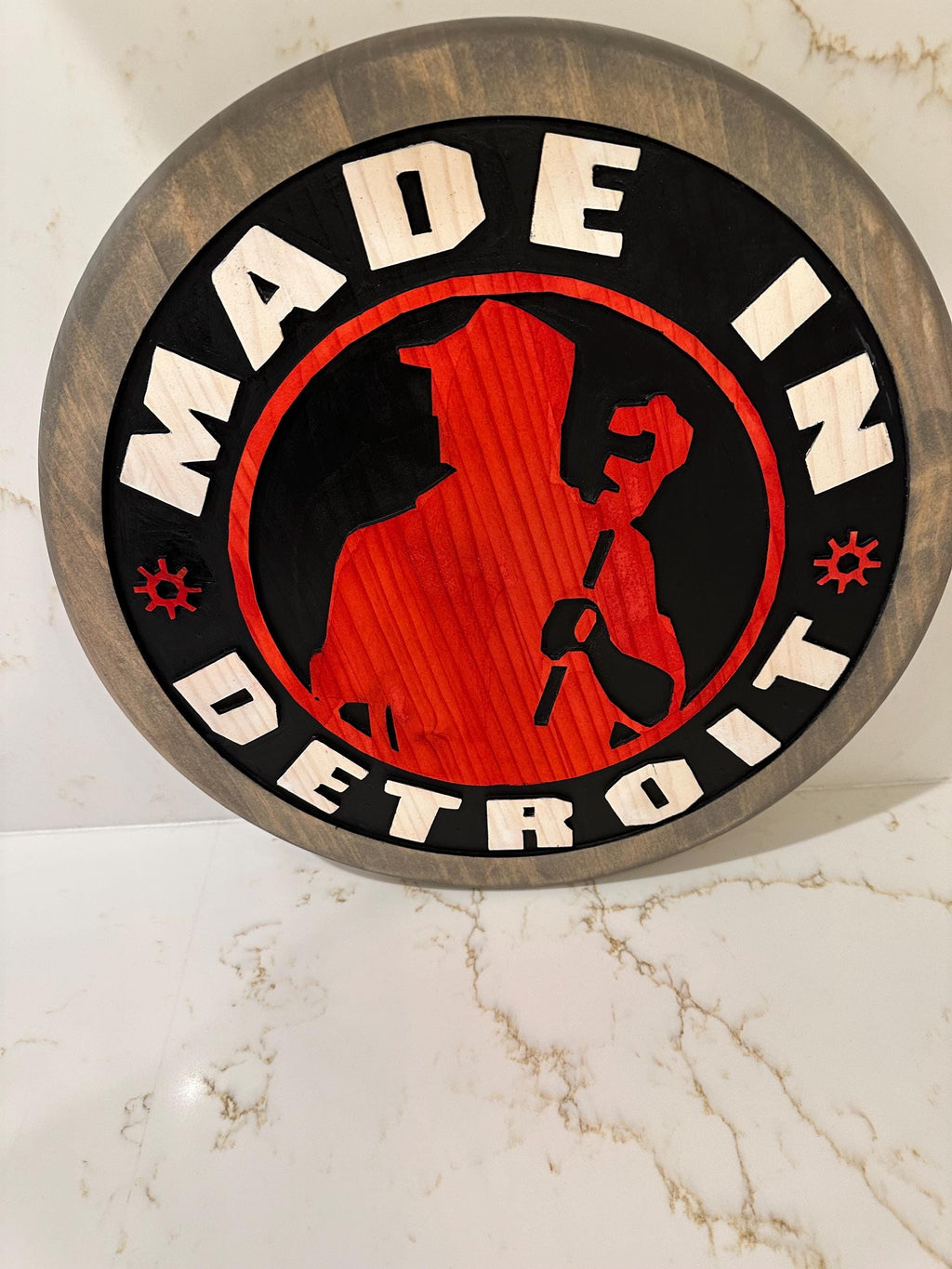 Made In Detroit Wood Sign – Hand-Carved Solid Wood Wall Art