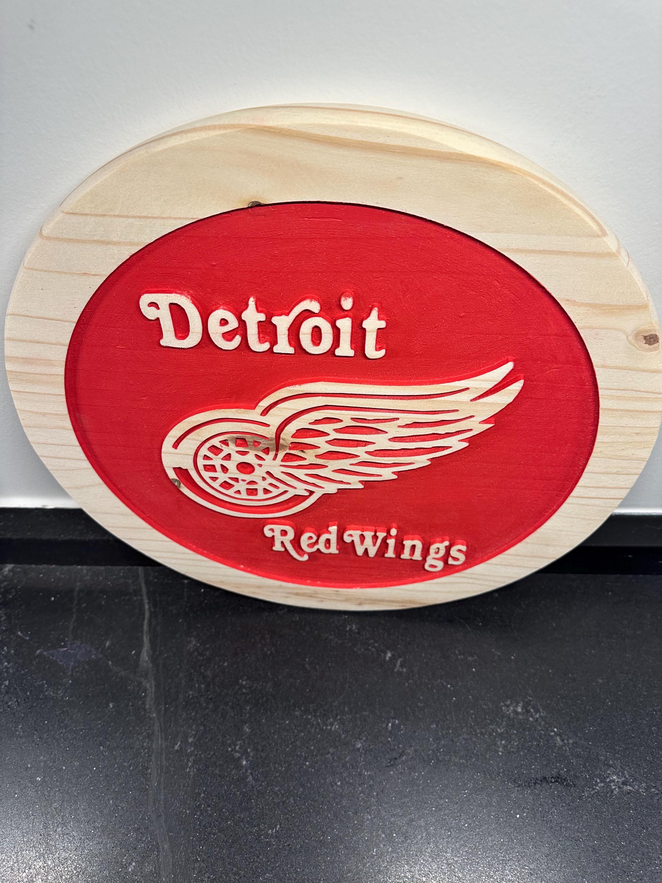 Handmade Detroit Red Wings Wood Carved Sign