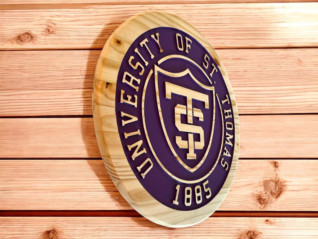 University of St. Thomas Wooden Shield Sign: Hand-Painted College Decor