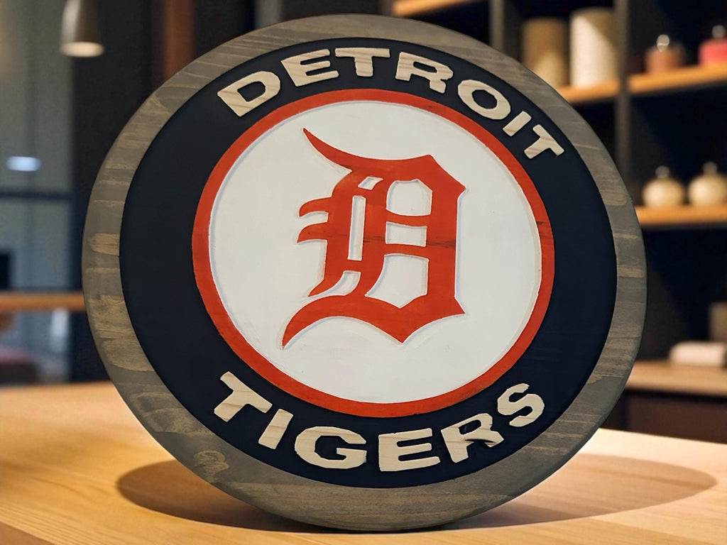 Handmade Detroit Tigers Wood Sign: Deep Carved Baseball Decor