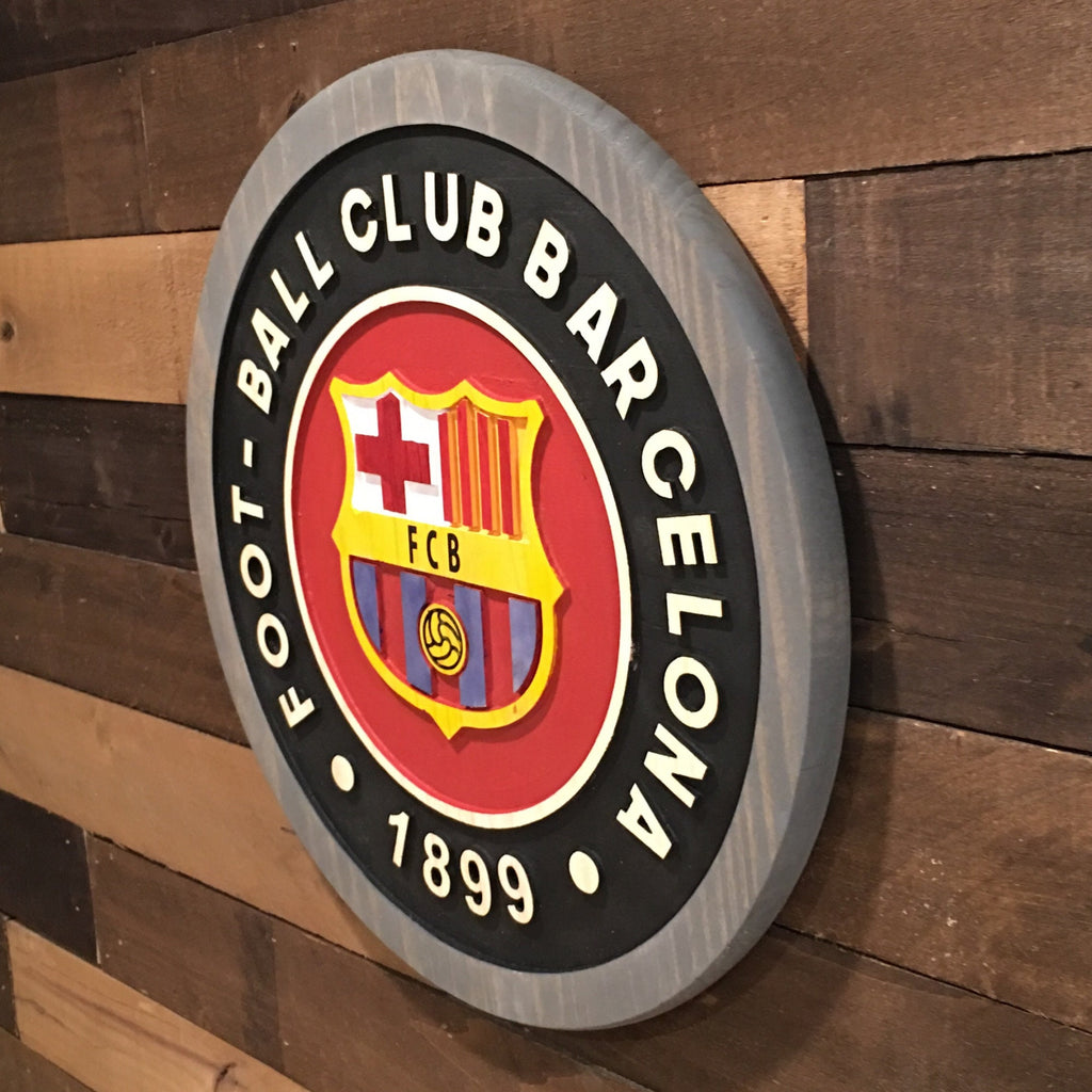 Handmade Barcelona Football Club Wood Sign: Deep Carved, Personalized