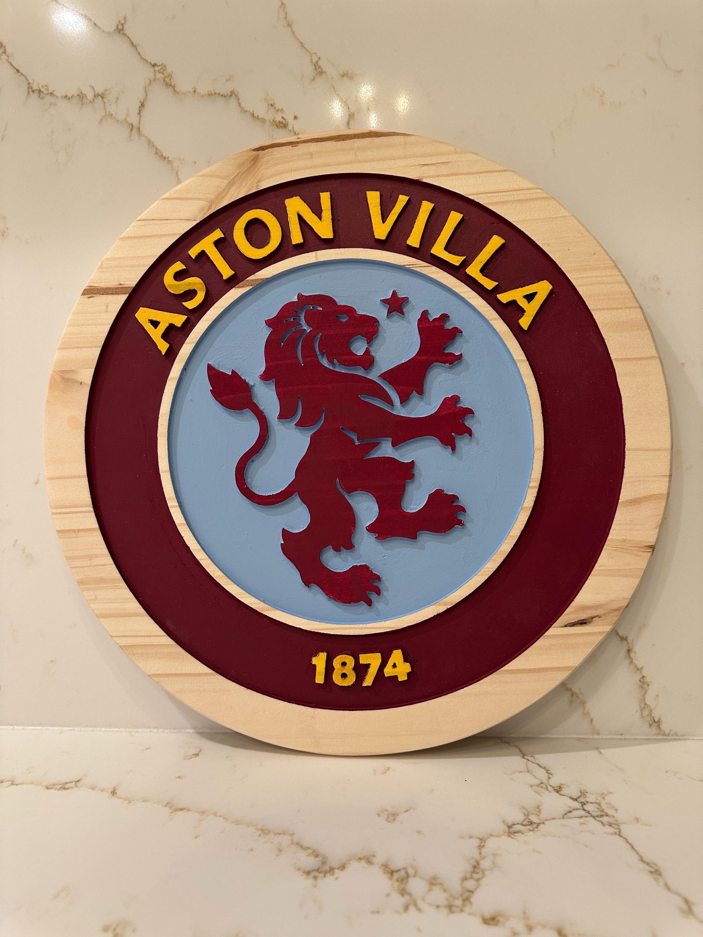 Handmade Aston Villa FC Wood Sign: Carved Football Club Decor