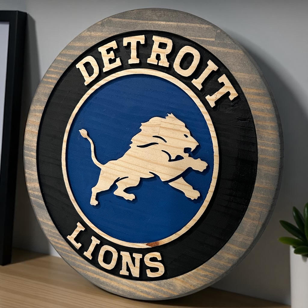 Detroit Lions Carved Wooden Sign – Handcrafted NFL Fan Wall Art