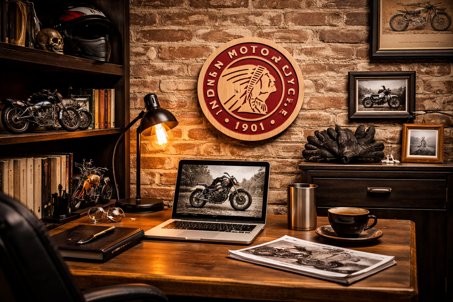 Indiana Motorcycle Wood Sign – Hand Carved Garage Wall Art