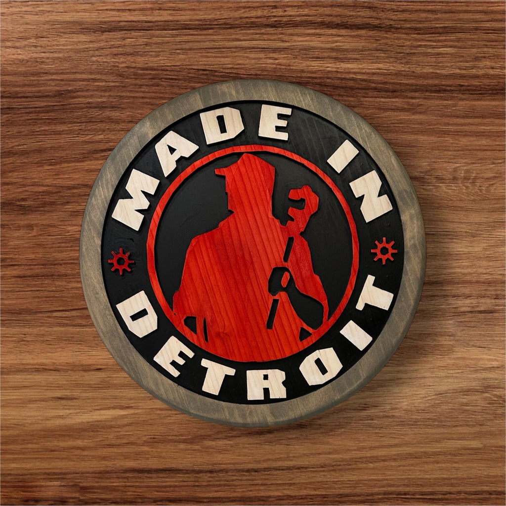 Made In Detroit Wood Sign – Hand-Carved Solid Wood Wall Art