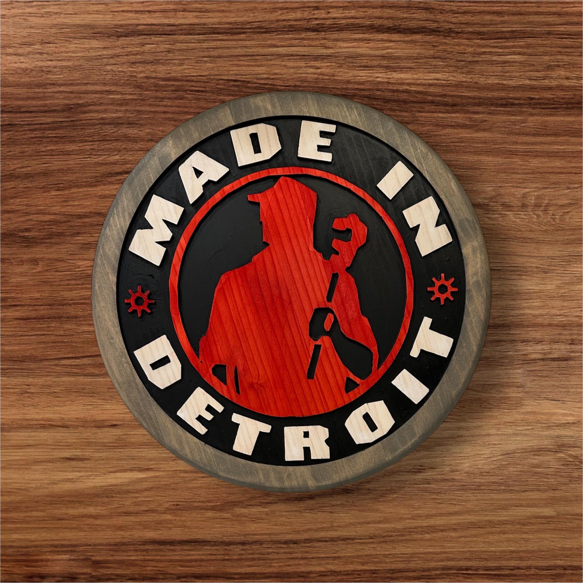 Made In Detroit Wood Sign – Hand-Carved Solid Wood Wall Art