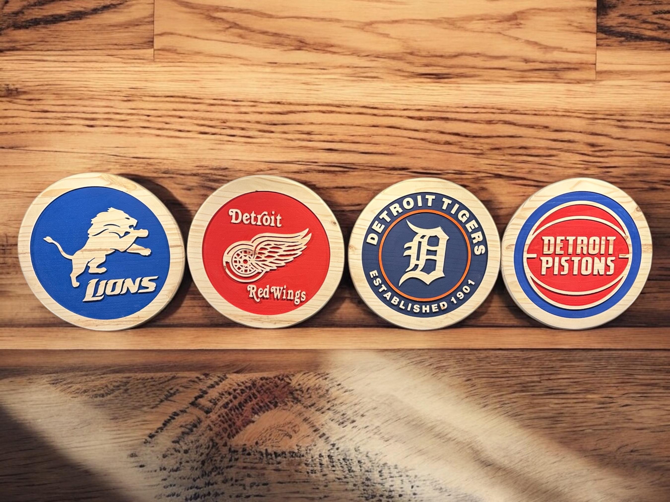 Handmade Detroit Red Wings Wood Carved Sign