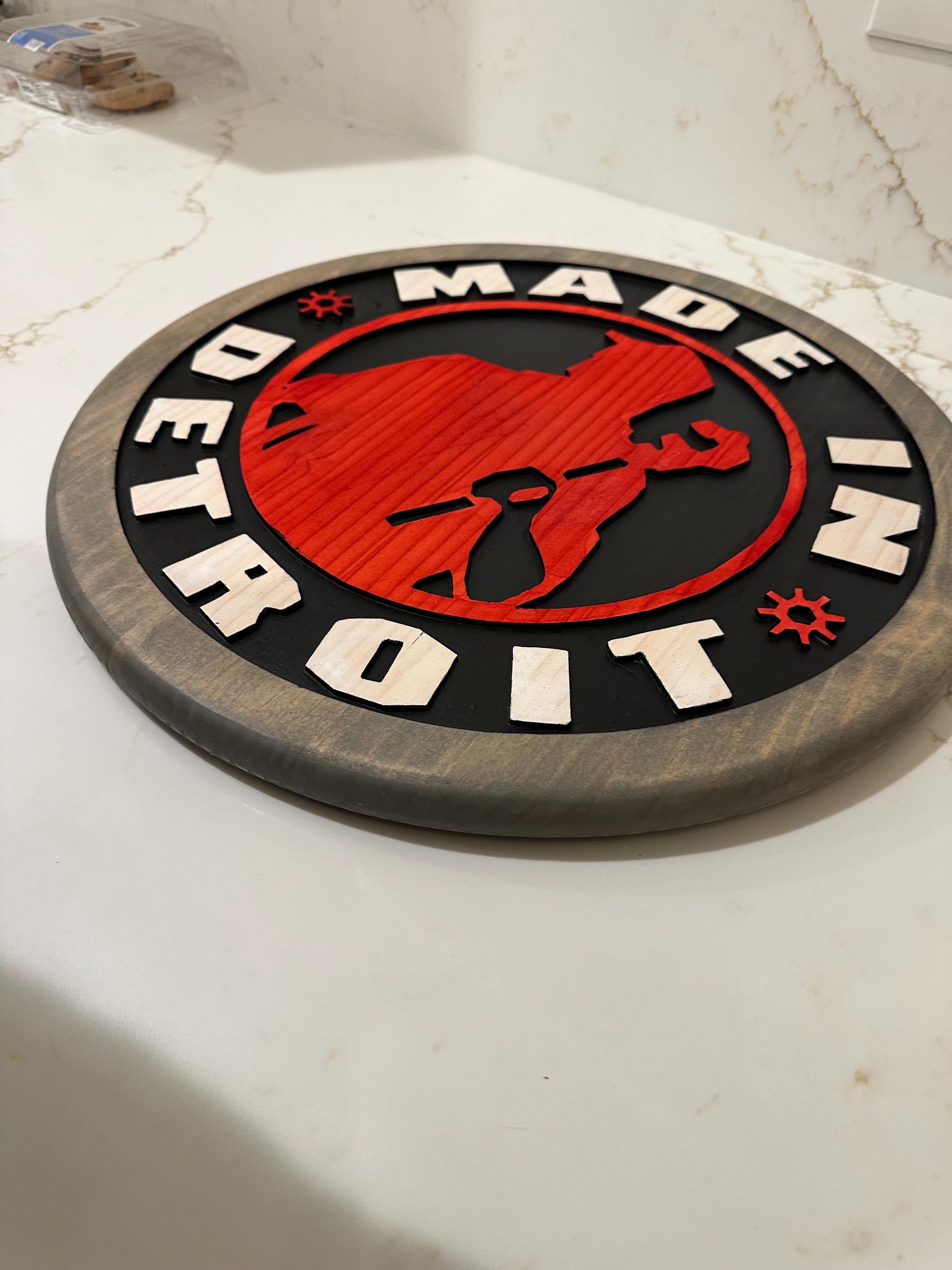 Made In Detroit Wood Sign – Hand-Carved Solid Wood Wall Art