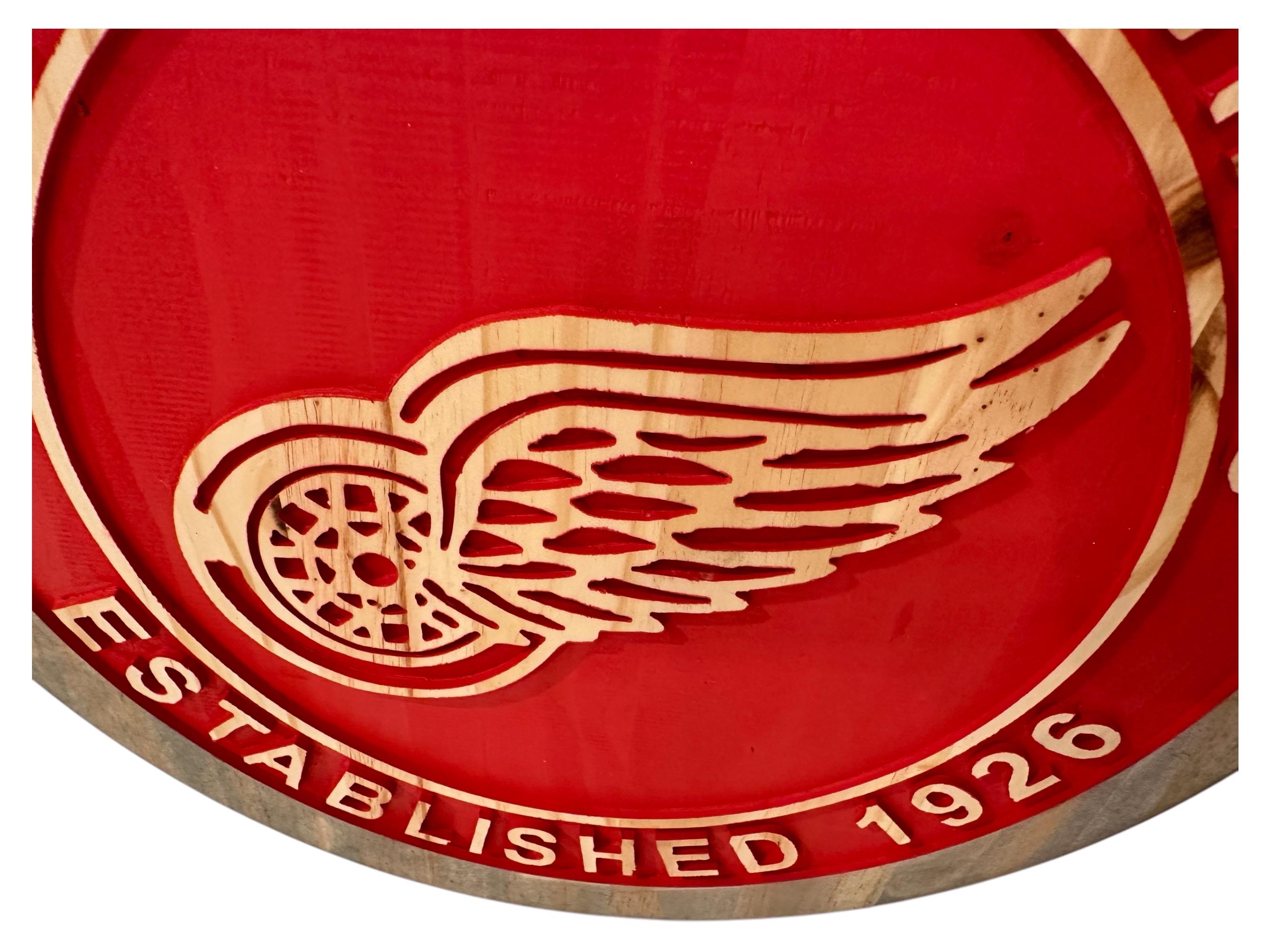 Detroit Red Wings Wood Carved Sign: Handmade Hockey Decor