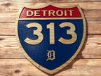 Detroit 313 Handcrafted Wooden Shield Sign – City Wall Decor