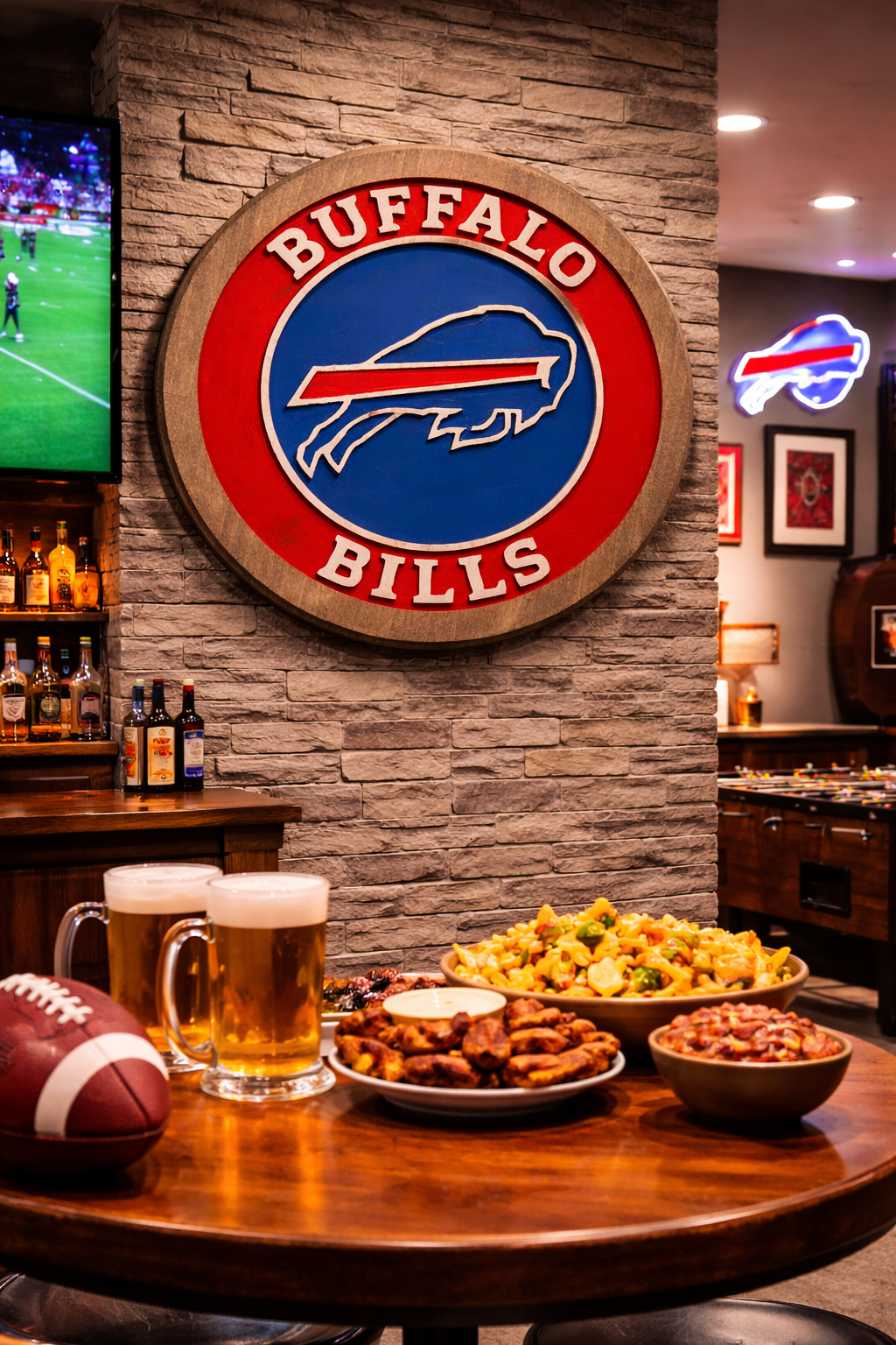 Buffalo Bills Wood Sign – Hand-Carved Solid Wood Wall Art